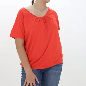Women's Plain Solid Top,Red Orange