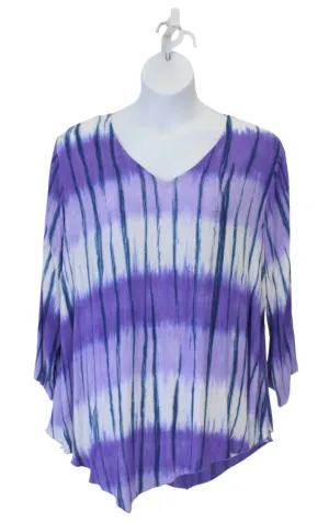 Women's Tie Dye V-Hem Top - Plus In Purple