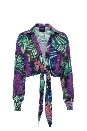 Women's Topper Top In Dark Rainbow Ferns